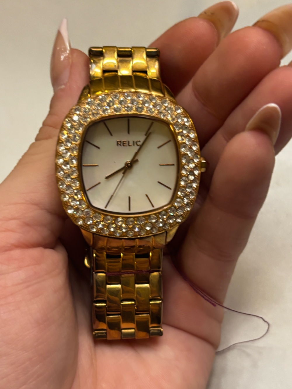 Relic Women's Gold-Tone Crystal Accent Bracelet Watch - Gold and White